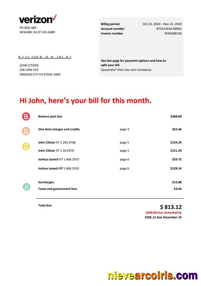 USA Verizon telecommunications utility bill